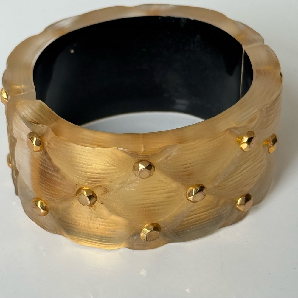 Alexis Bittar Gold Toned Studded Resin Bangle Bracelet - Picture 5 of 10